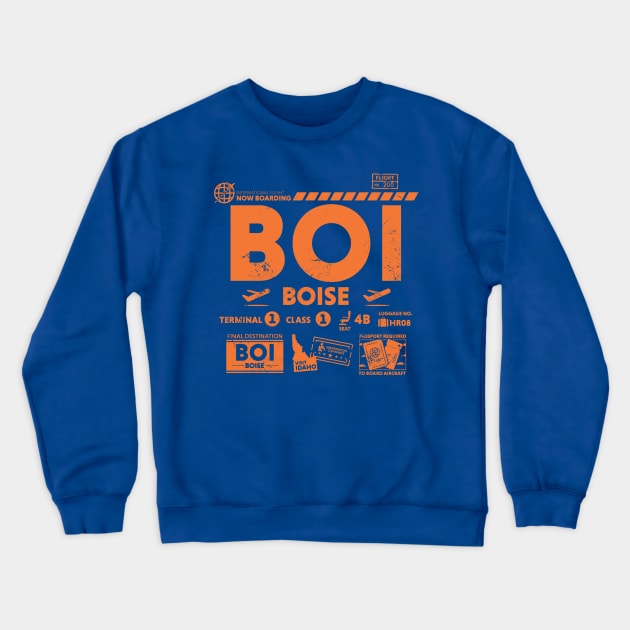 Vintage Boise BOI Airport Code Travel Day Retro Travel Tag Idaho Crewneck Sweatshirt by Now Boarding